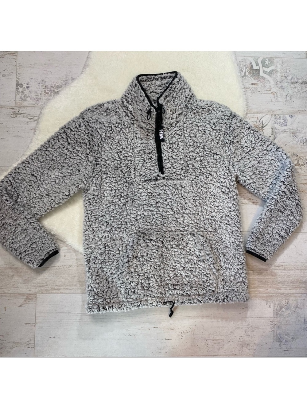 Pink by Victoria Secret Sherpa Quarter-Zip Pullover Sweater